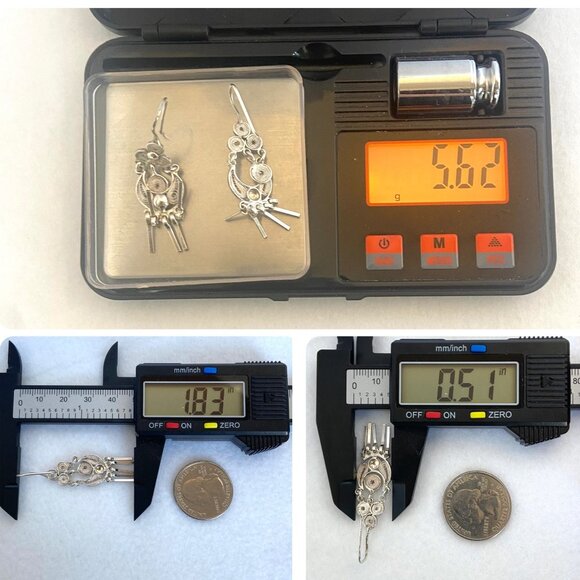 VTG Sterling Silver 925 Filigree Spun Silver Fringe Dangle Drop Earrings - Picture 10 of 14